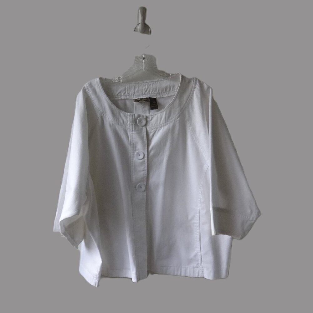 Jane Ashley women's size 2X, white cropped Blazer mid sleeves cotton button up